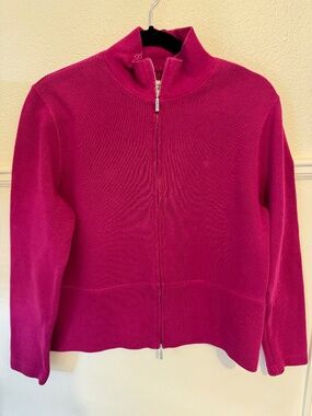 Façonnable Pink Zip Up Sweater Small 100% Cotton French Designer